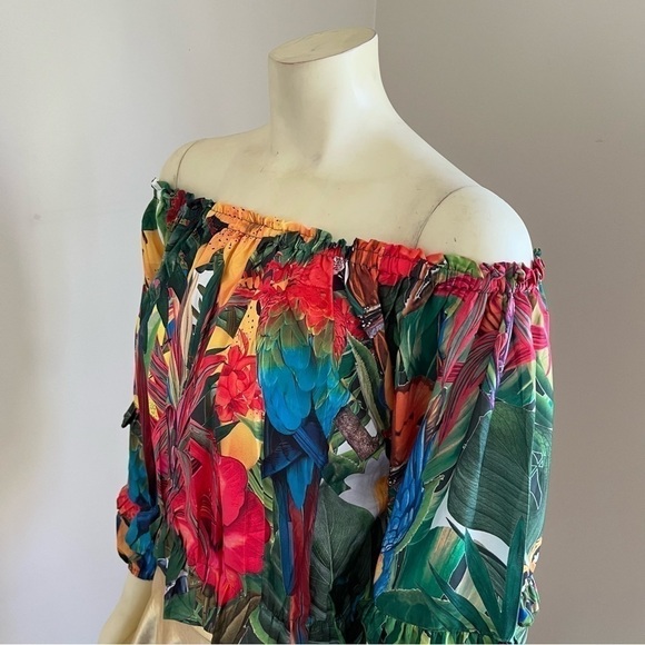 Nwt Rachel Zoe Women’s Tropical Butterfly 1/4 Sleeve Off shoulder Cropped Top L - Picture 6 of 16